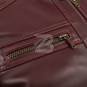 Custom Brand Men's <b>Genuine</b> Leather Waterproof Windproof Eco-Friendly Motorcycle Jacket Burgundy Red Stand Collar YKK Zipper High - Product Image 6