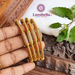 18K Gold Plated Alloy Cute Charm Bangles with Zircon Oxidized Polish Finish Casual for Engagement by Nova Mart - Product Image 2
