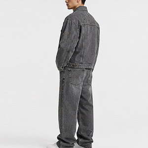 Ensemble de jeans brodés pour homme, style décontracté d'hiver, veste et pantalon au design personnalisé, mode urbaine élégante, 100% coton - Product Image 5