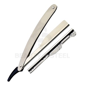 -Professional All-Steel Straight Edge Barber <b>Razor</b> with Brushed Silver Handle and High Grade Stainless Steel Blade Holder - Product Image 2