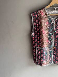 Gilet en coton imprimé floral pour femme, col en V, sans manches, style blazer, décontracté, ouvert sur le devant, poches plaquées, longueur standard, CADEAU POUR ELLE - Product Image 2