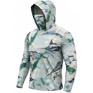 Sudadera con Capucha para Pesca con Protección Solar UPF 50+ para Hombre, con Máscara Facial Integrada, Diseño Sublimado Personalizado con Estampado de Marlin y Atún - Product Image 4