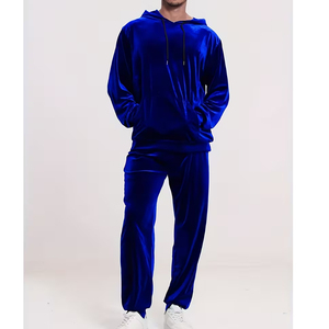 Survêtement décontracté à capuche pour homme en velours noir zippé, 100 % coton, pantalon de survêtement d'hiver écologique et respirant, grandes tailles - Product Image 4