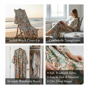 ชุดกิโมโนผ้าฝ้ายลายดอกไม้สีเขียวเซจ |   ชุดคลุมอาบน้ำแขนยาวคอวีพร้อมกระเป๋า |   ชุดนอนยาวแบบมีเชือกผูกทำมือ - Product Image 6