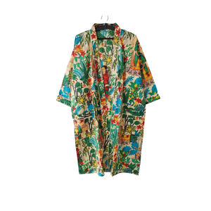 ชุดกิโมโนผ้าฝ้ายลายดอกไม้สีขาวสไตล์โบโฮ |   ชุดคลุมยาวทำมือสำหรับผู้หญิง |   ชุดเดรสคอวีแขนยาวสำหรับใส่ในรีสอร์ทที่เป็นมิตรต่อสิ่งแวดล้อม - Product Image 1