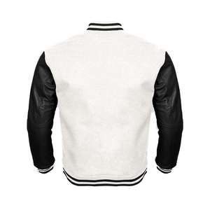 Custom Design Geometric/Cartoon White Wool Stand Collar Black Wool Men's College Baseball Varsity Hooded <b>Jacket</b> Eco-Friendly - Product Image 4