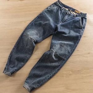 Jeans personnalisés en gros pour hommes, style streetwear, avec patchs, coupe droite, denim ample, vintage, décontracté, salopette, pantalon harem - Product Image 6