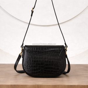Croc Embossed Genuine Leather Preppy Style Messenger Bags Saddle Bag Women Zip Closure Flap Shoulder Bag Premium Custom <b>Purse</b> - Product Image 3