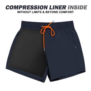Shorts de bain pour homme, séchage rapide, entrejambe de 5 pouces, avec doublure de compression et poche zippée - Product Image 2
