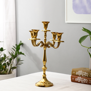 Candélabre de luxe en aluminium à 5 bras, style vintage européen, doré, en métal, pour centre de table, mariage, banquet, Noël - Product Image 3