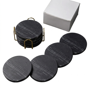 Natural Black Marble Coasters Set of 4 Eco Friendly Round Stone Drink Coaster 10cm Heavy Duty <b>Table</b> <b>Protection</b> Cup Mat for Hotel - Product Image 1