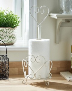 White Metal Heart Paper <b>Towel</b> <b>Holder</b> Freestanding Countertop <b>Kitchen</b> Roll Stand Vintage - Product Image 1