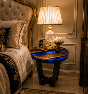 Luxury <b>Epoxy</b> Bedside <b>Table</b> Modern Wooden Side <b>Table</b> Handmade Blue Resin Bedroom Furniture Accent Decor - Product Image 1