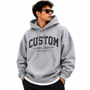 Sweat à capuche en coton épais de haute qualité avec impression personnalisée en relief, coupe ample et épaules tombantes, pour hommes et femmes - Product Image 2