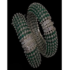 Beautiful Trendy Premium Quality Brass Silver Plated Moissanite Two <b>Set</b> <b>Bangles</b> for Women Party Wedding Collection - Product Image 1