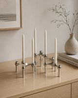 Porte-bougie géométrique moderne en argent, 4 lumières, pièce maîtresse décorative pour tables à manger