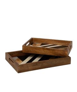 Ensemble de plateaux de service en bois géométriques modernes avec incrustation en résine, plateau rectangulaire de qualité supérieure pour le petit-déjeuner, organisateur décoratif pour table basse - Product Image 6