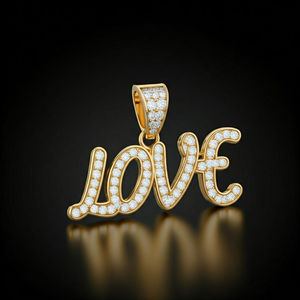 18K Gold Plated Love Letter Pendant With Crystal Rhinestone Micro Inlay Unisex Hiphop Fashion Jewelry Gift - Product Image 2