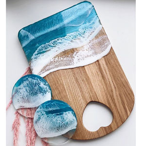 Planche à découper et à servir en bois et résine époxy écologique faite à la main, multifonctionnelle pour la préparation des aliments et des fruits, décoration moderne pour la maison - Product Image 1