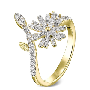 Anillo de Cóctel con Diamantes en Forma de Flor, Oro Sólido de 18K, Engaste Pavé, Joyería Romántica para Mujer, para Boda - Product Image 2