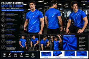 Camiseta Deportiva de Manga Corta para Hombre, Cuello Redondo, Corte Regular, Color Azul Sólido, 220 GSM, Jersey de Poliéster de Secado Rápido - Product Image 6