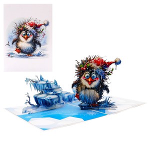 การ์ดอวยพรวันหยุดเทศกาลคริสต์มาสรูปเพนกวินน่ารักกระดาษออฟเซ็ตแบบ3D - Product Image 1