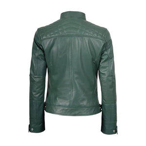 Women Real Leather Jacket Green Quilted Biker Moto Slim Fit Casual Outerwear Coat <b>Top</b> Selling Trendy Fashion Lady Cafe <b>Racer</b> - Product Image 3