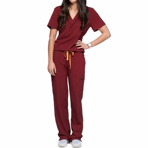 Ensembles d'uniformes médicaux personnalisés en tissu tissé, anti-plis, pour femmes, avec hauts à col en V, pour le personnel infirmier et les professionnels de la beauté - Product Image 2