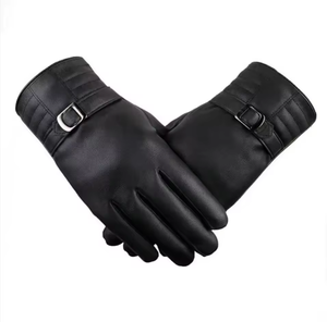 Gants en cuir noir avec logo personnalisé et sangle à boucle - Gants en cuir de luxe pour hommes - Product Image 2