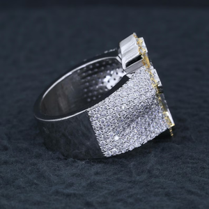 925 <b>Silver</b> Lab Grown Diamond Fleur Cross <b>Ring</b> Two Tone Pave Statement Wide Band <b>Mens</b> Pinky <b>Ring</b> - Product Image 5