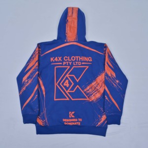 Sweat-shirt à capuche KEX pour homme de haute qualité, imprimé bleu et orange, style streetwear, coupe classique, avec poches, pour l'automne - Product Image 4