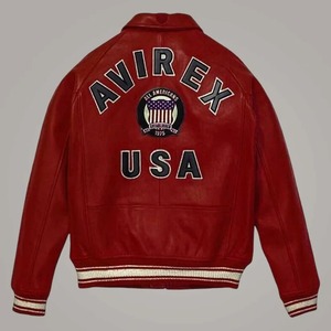 แจ็คเก็ตบอมเบอร์หนังแกะ Avirex American Flight สำหรับผู้ชาย - เสื้อผ้าสตรีทแวร์กันลมรักษ์โลก - Product Image 2