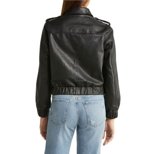 OEM Custom Women Genuine Leather Woven Breathable Vintage Biker Style Jacket with Custom Logo Embroidery - Product Image 3