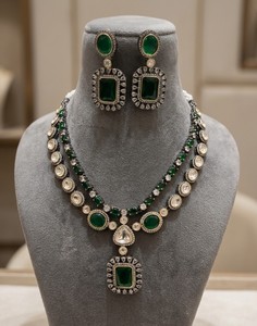 Green Brass <b>Statement</b> <b>Necklace</b> Set Emerald Cut Doublet Stone Crown Earrings <b>Necklace</b> for Women Party Wedding - Product Image 1