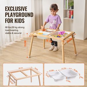 3 bacs de rangement pliables Table sensorielle en bois pour les tout-petits Intérieur/Extérieur Table à eau sable Porte-rouleau de papier Activité pour enfants - Product Image 4