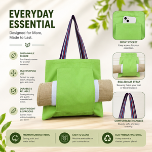 Long Handle Canvas Yoga <b>Mat</b> Bag | Easy Carry Handmade Yoga Gear Shopping Essentials | Daily Use India Export Cotton Carry Bag - Product Image 5