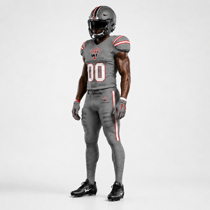 Ensemble d'uniformes de football américain gris personnalisés pour hommes avec maillot et pantalon, ensemble respirant et à séchage rapide - Product Image 4