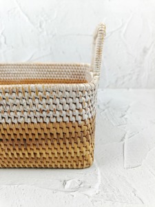<b>Square</b> Two-Tone Rattan Decorative Serving <b>Storage</b> Handmade Eco-Friendly Natural Rattan <b>Storage</b> <b>Baskets</b> Modern Multifunction - Product Image 3