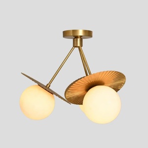 Modern Brass Ceiling Light Fixture with Double Globe Shades for Living Room Interior Decor - Product Image 2