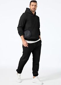 Conjunto Deportivo Unisex con Capucha Negra, Pantalones Largos con Bolsillos Laterales, Ropa Deportiva Informal para Adultos, Ropa de Otoño - Product Image 5
