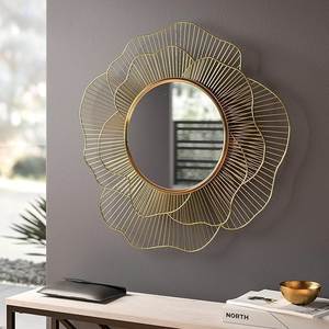 Floral Wall Mirror Decorative Metal Frame Bohemian Style Handmade Irregular Shape Gold Trim - Product Image 6