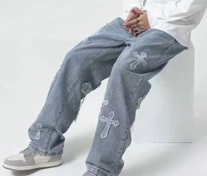 Custom Patch <b>Denim</b> <b>Shirt</b> with Heart Design Casual Button Up Long Sleeve Stylish Streetwear Unisex - Product Image 1