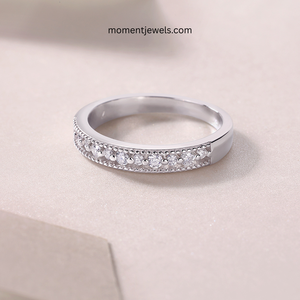 Anillo de Plata de Ley 925 Chapado en Oro Real de 18K con Moissanita para Mujer, Estilo Clásico Simple, Anillo de Banda con Incrustaciones de Color Sólido, para Regalo - Product Image 3