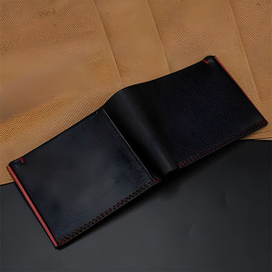 Red Edge Paint Stitching Black Natural Wrinkle Leather <b>Men</b> <b>Wallet</b> Premium Luxury High Quality Multi Card Slot Holder Slim Case - Product Image 6
