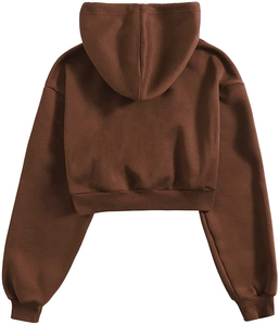 Sweat-shirts à capuche courts pour femmes, tendance, en coton, couleur unie au dos, confortables - Product Image 4