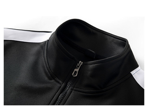 Ensemble de survêtement unisexe noir à fermeture éclair intégrale, col montant, poches latérales, polyester respirant, tenue décontractée d'automne - Product Image 2