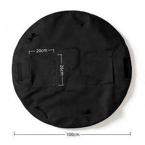 Bolsa de Almacenamiento Redonda Plegable Negra con Asas Dobles y Bolsillos Interiores para Viajes o Uso al Aire Libre - Product Image 3