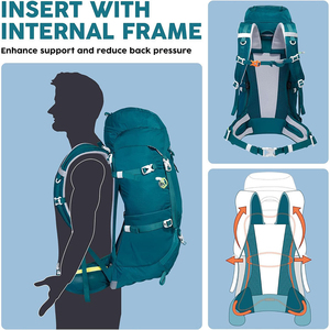 Mochila de Viaje con Marco Interno de Nailon Color Verde Azulado, 30-40L, Gran Capacidad, Ligera, Unisex, para Exteriores, Impermeable, Antirrobo, Ajustable - Product Image 3