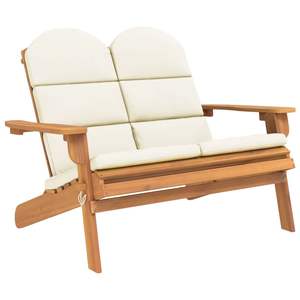 Banc de jardin en bois naturel et blanc crème, élégant mobilier de patio - Product Image 2