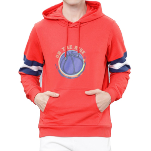 Sweat-shirt à capuche rouge pour homme, coupe classique, 100% coton lourd, imprimé personnalisé, avec motif de basket-ball, à rayures - Product Image 1